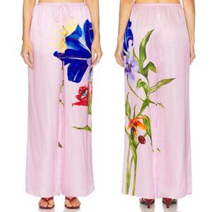 NEW ROAME. Miles Pant Elysium Blush Light Pink Satin 0 XS Wide Leg Trouser ROAME